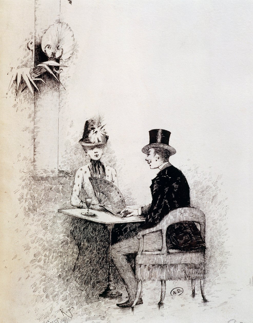 Pár a párizsi kávézóban (tinta papíron) alkotó: Guillaume Georges Roger