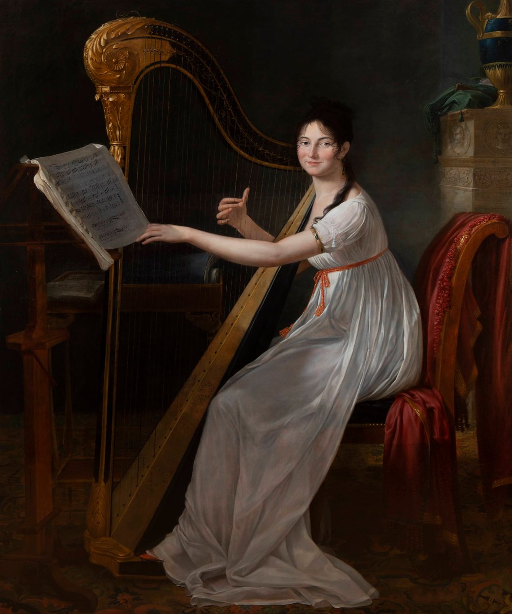 Adèle Papin hárfázó portréja alkotó: Guillaume Guillon Lethière