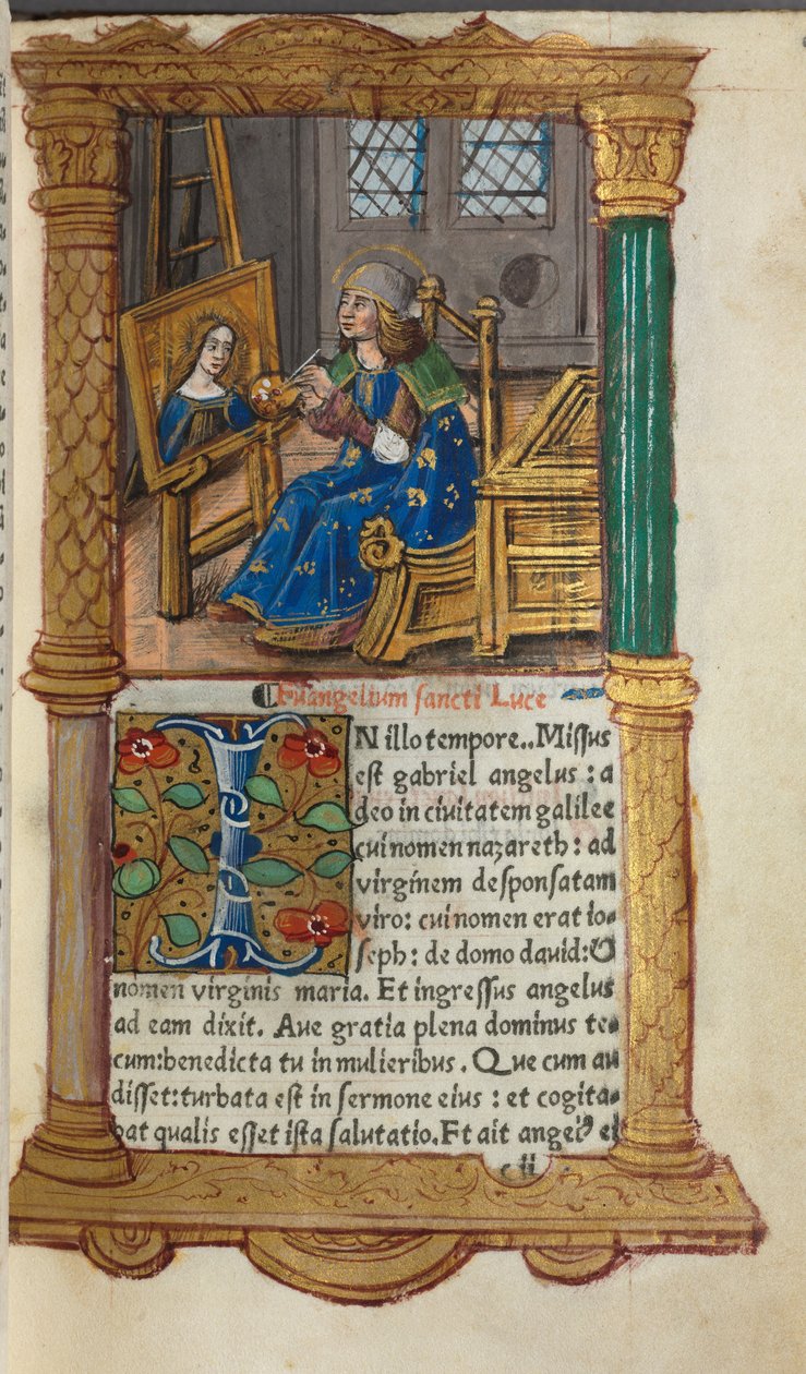 Nyomtatott Órakönyv (római használat): fol.18r, Szent Lukács alkotó: Guillaume Le Rouge