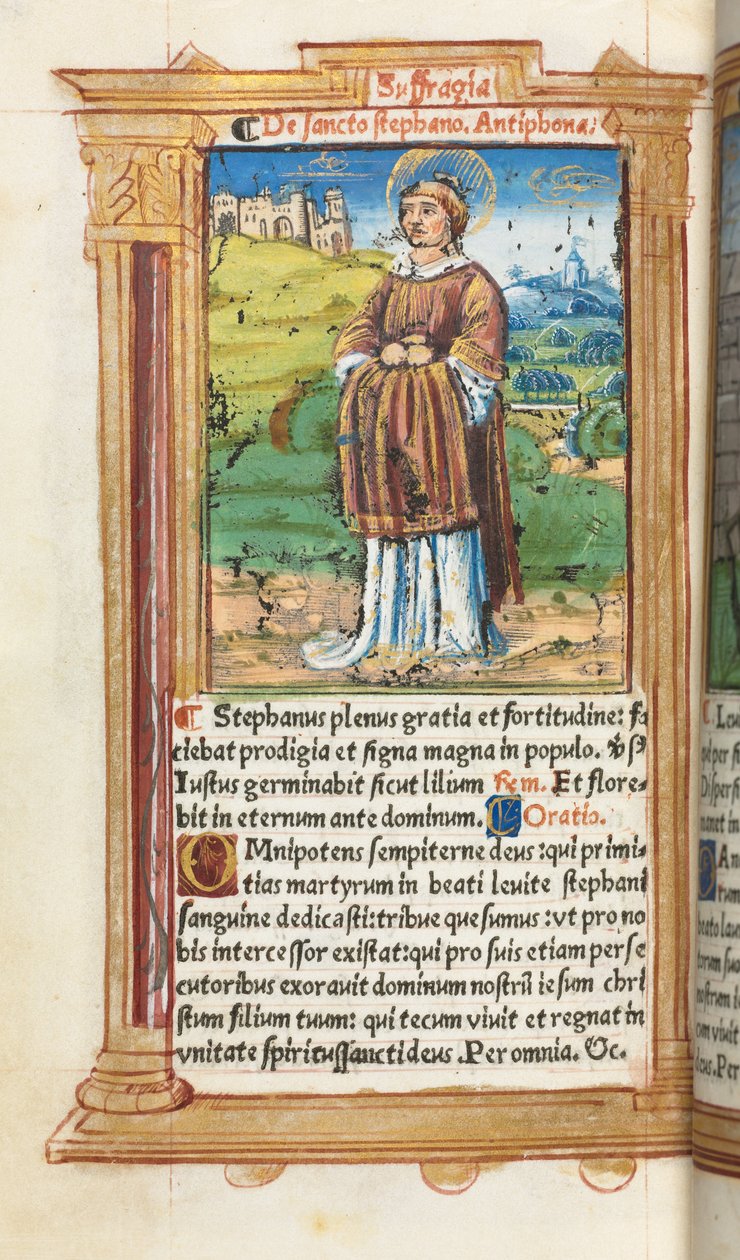Nyomtatott Órakönyv (római használatban): fol. 100v, Szent István alkotó: Guillaume Le Rouge