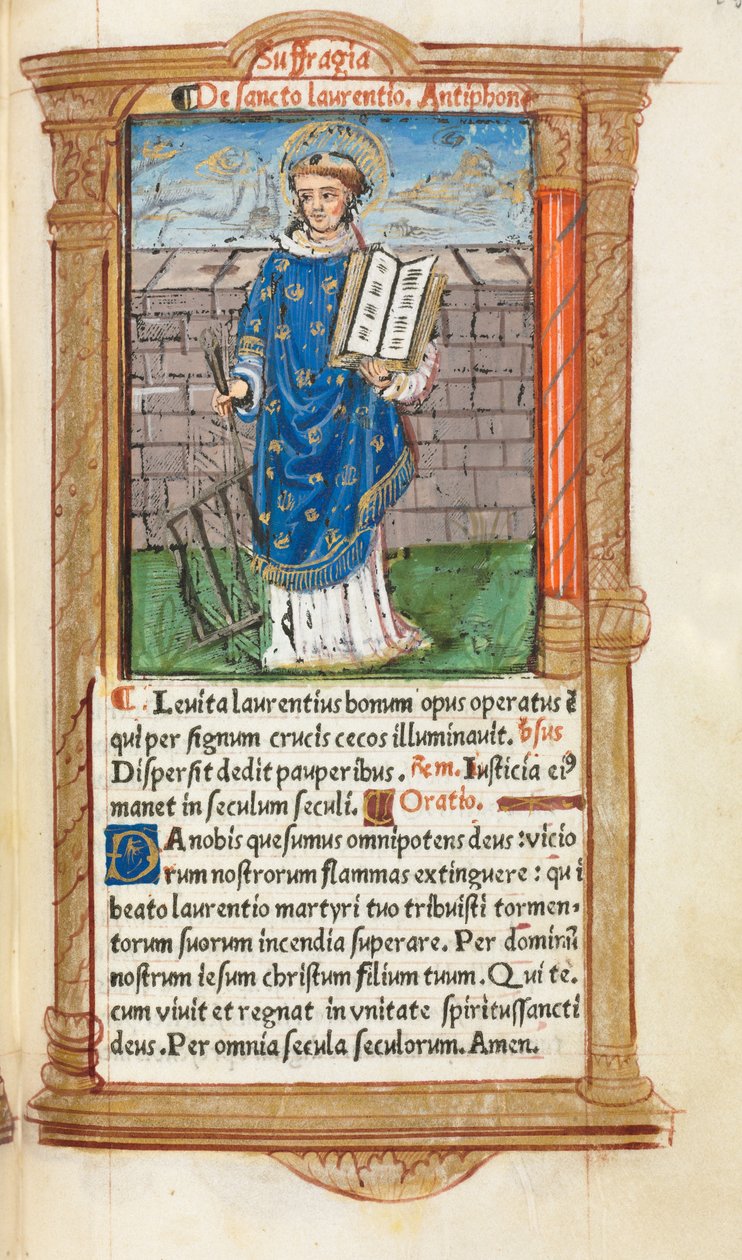 Nyomtatott Órakönyv (római használat): fol. 101r, Szent Lőrinc alkotó: Guillaume Le Rouge