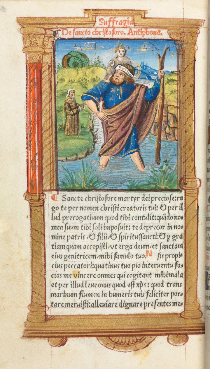 Nyomtatott Órakönyv (római használatban): fol. 101v, Szent Kristóf alkotó: Guillaume Le Rouge