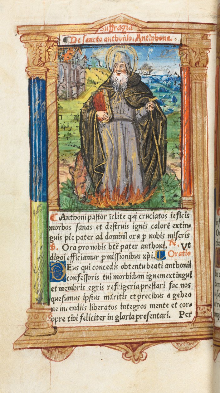 Nyomtatott órakönyv (római használat): fol. 104v, Szent Antal apát alkotó: Guillaume Le Rouge
