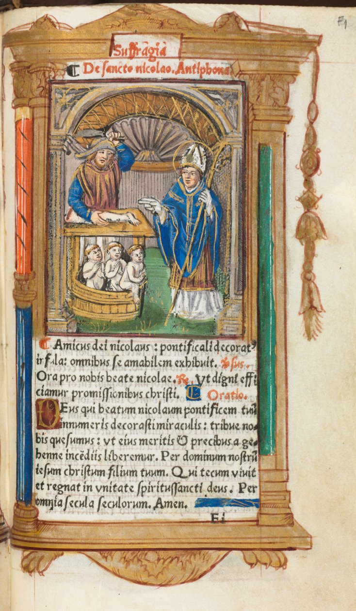 Nyomtatott Órakönyv (római használat): fol. 105r, Szent Miklós alkotó: Guillaume Le Rouge