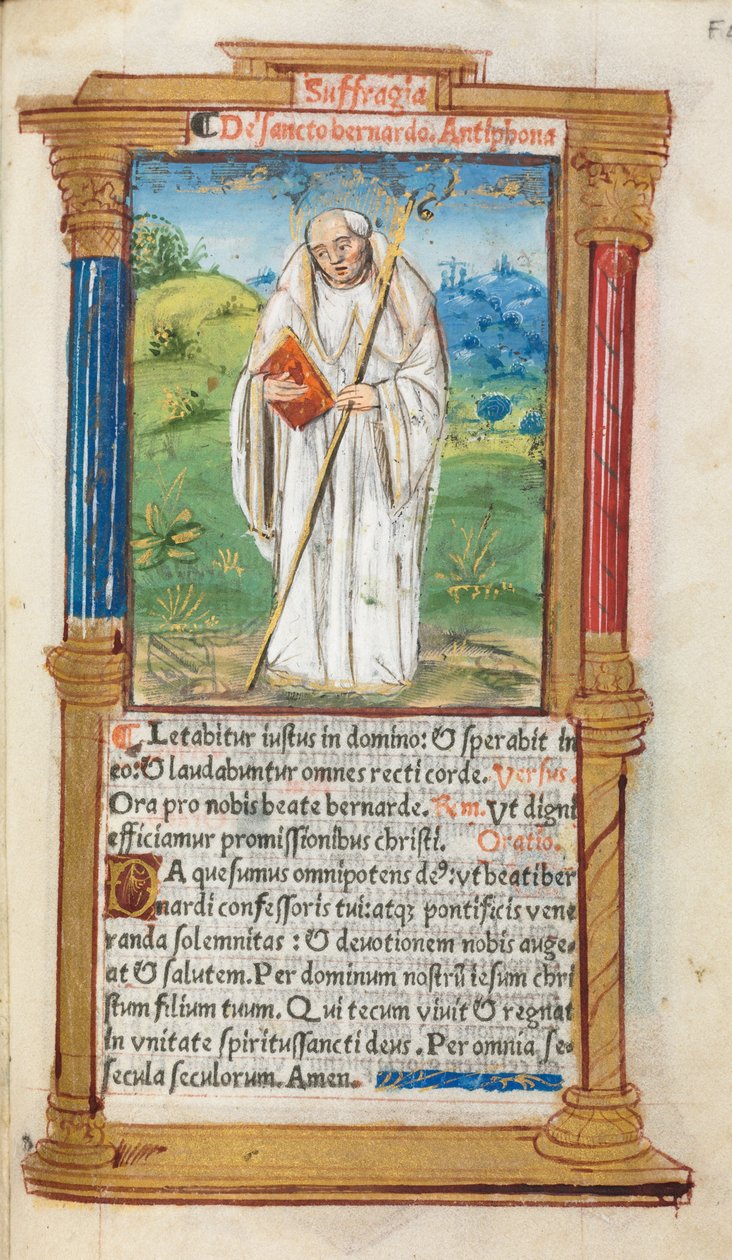 Nyomtatott Órakönyv (római használat): fol. 108r, Clairvaulx-i Szent Bernát alkotó: Guillaume Le Rouge