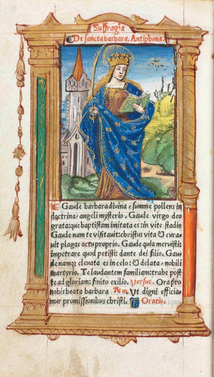 Nyomtatott Órakönyv (római használatban): fol. 110v, Szent Barbara alkotó: Guillaume Le Rouge