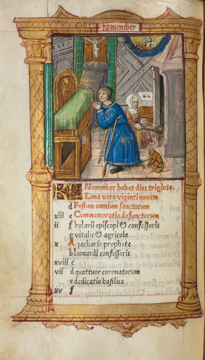 Nyomtatott Órakönyv (római használat): fol. 12v, novemberi naptárlap alkotó: Guillaume Le Rouge