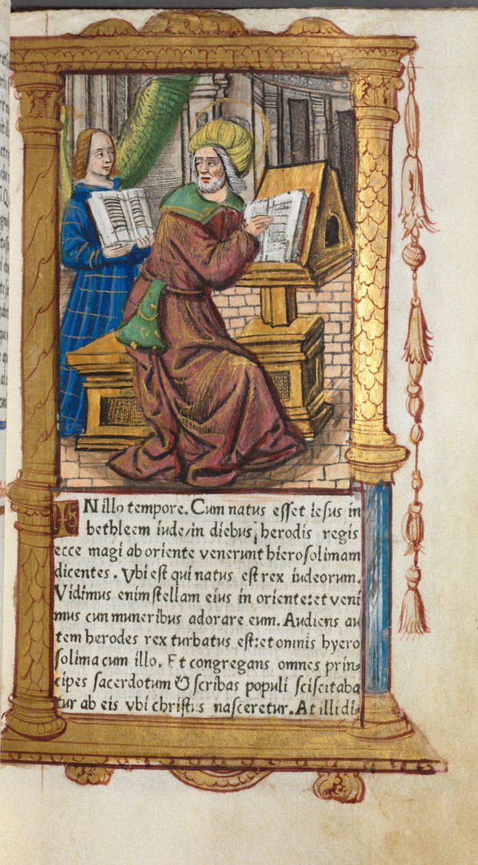 Nyomtatott Órakönyv (római használat): fol. 19r, Szent Máté alkotó: Guillaume Le Rouge