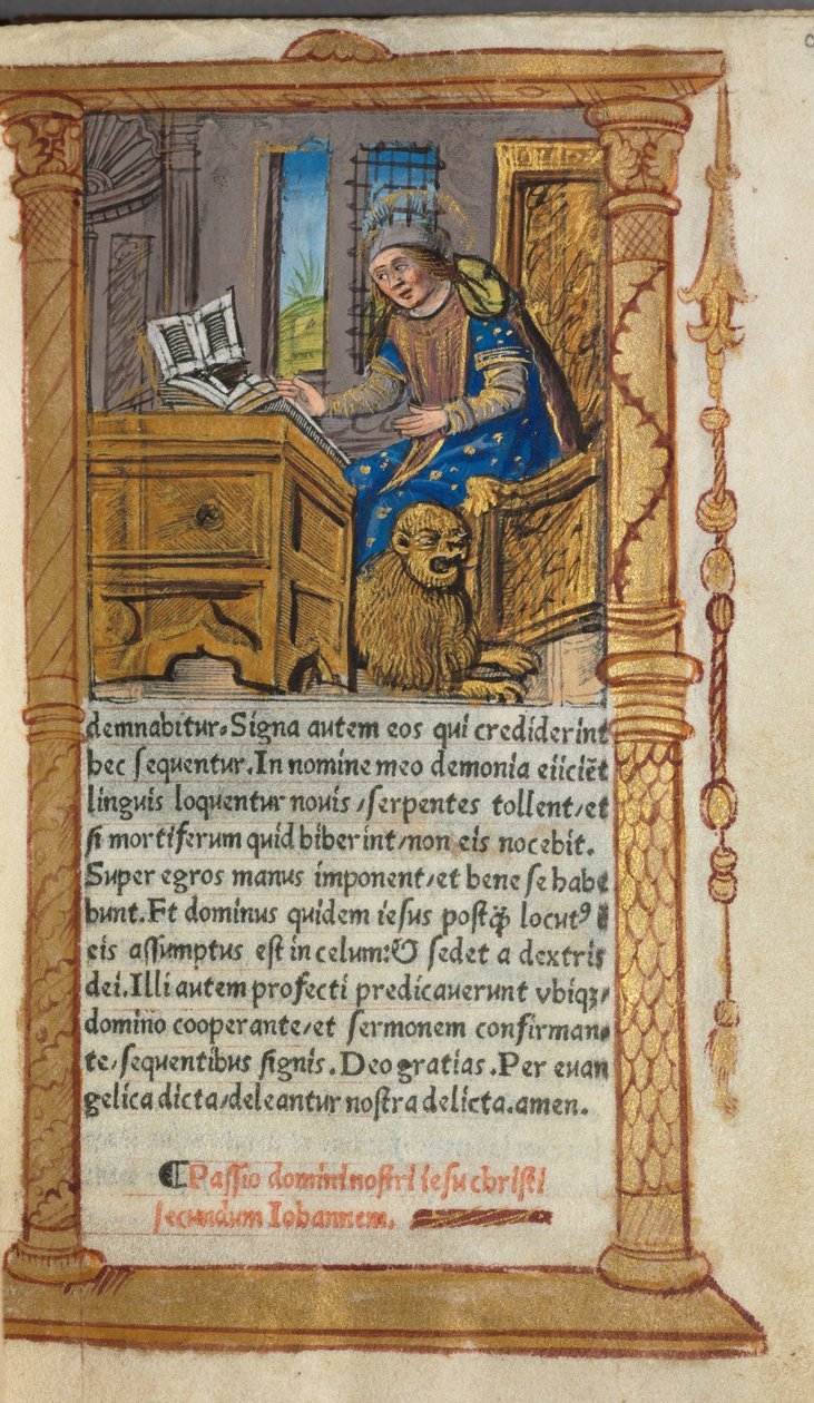 Nyomtatott Órakönyv (római használat): fol. 20r, Szent Márk alkotó: Guillaume Le Rouge