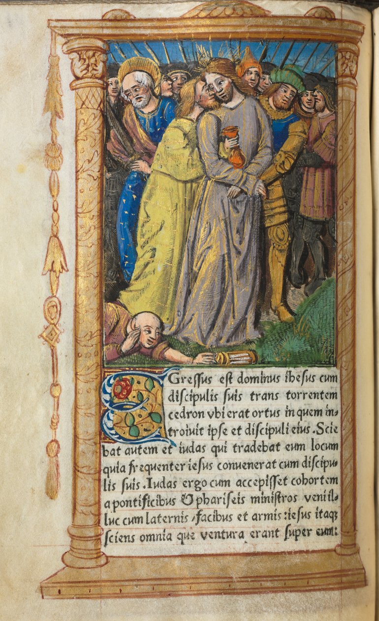 Nyomtatott Órakönyv (római használat): fol 20v, Krisztus a Gecsemánéban. alkotó: Guillaume Le Rouge