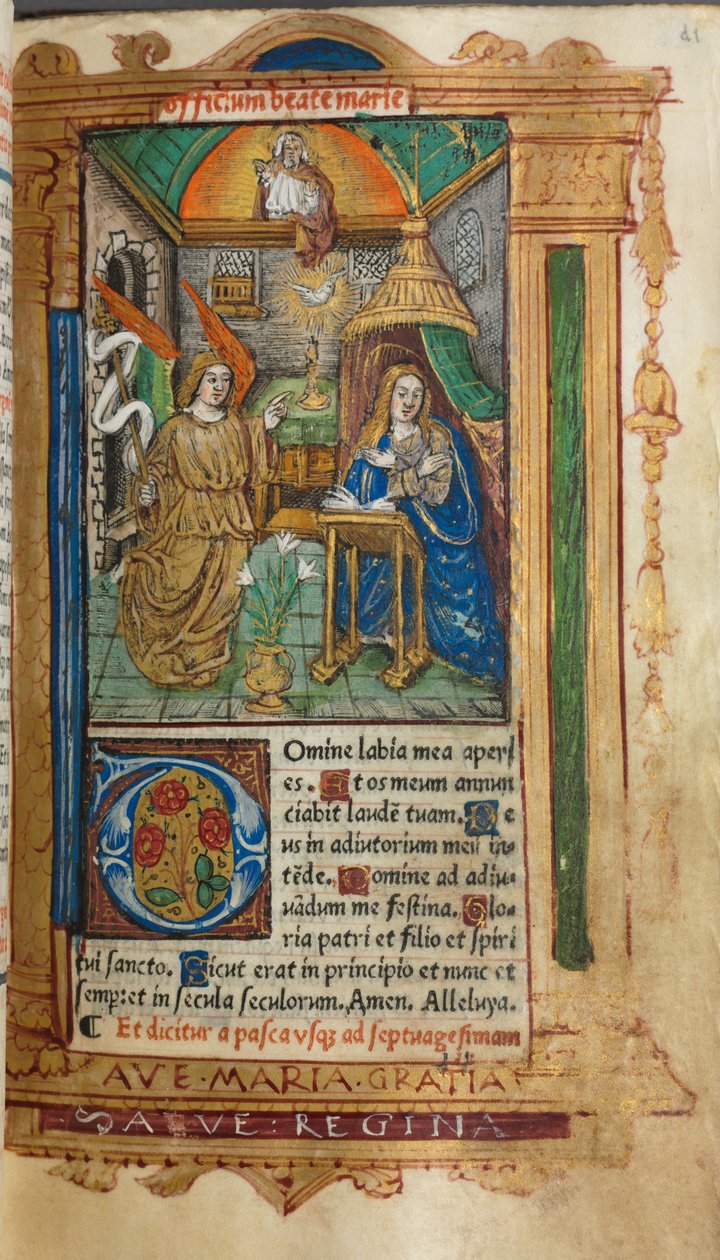 Nyomtatott Órakönyv (római használat): fol. 25r, A mennybemenetel alkotó: Guillaume Le Rouge