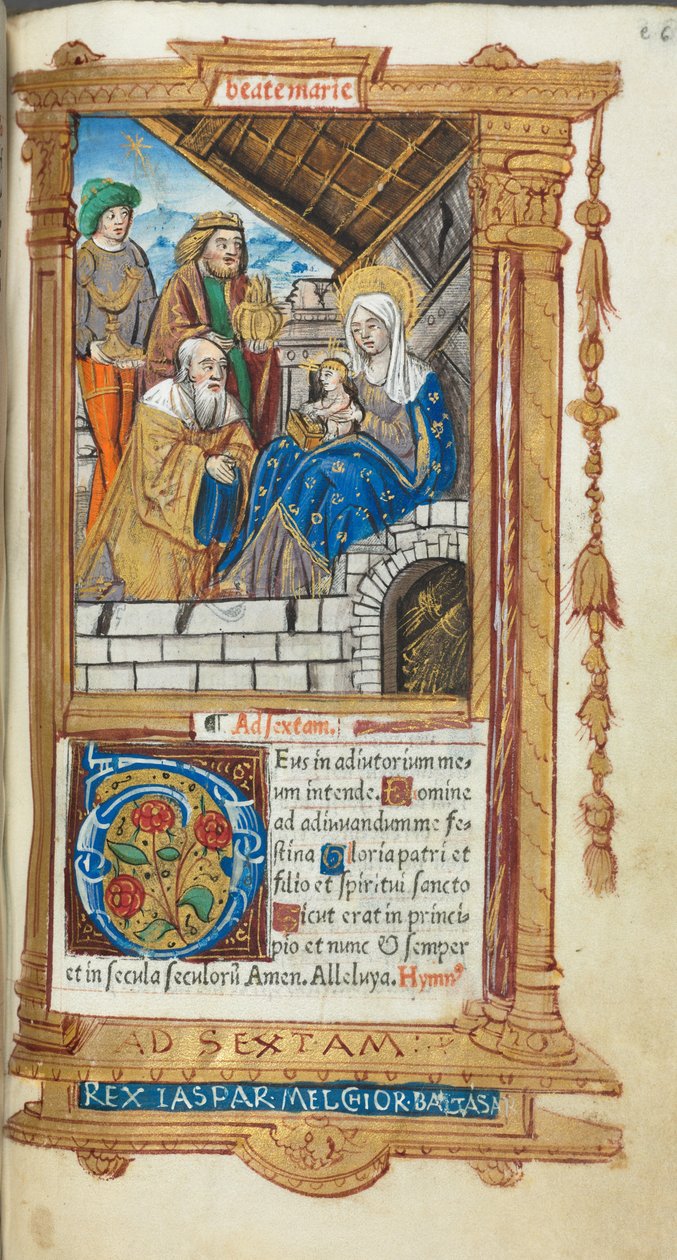 Nyomtatott Órakönyv (római használat): fol. 38r, A bölcsek imádása. alkotó: Guillaume Le Rouge