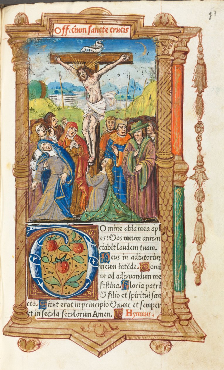 Nyomtatott Órakönyv (római használat): fol. 55r, A keresztre feszítés. alkotó: Guillaume Le Rouge