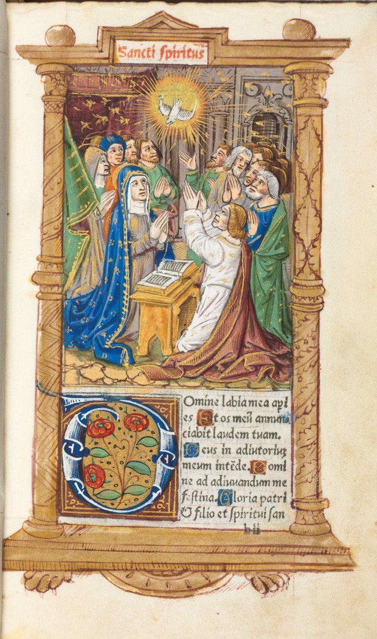 Nyomtatott Órakönyv (római használat): fol. 58r, Pünkösd alkotó: Guillaume Le Rouge