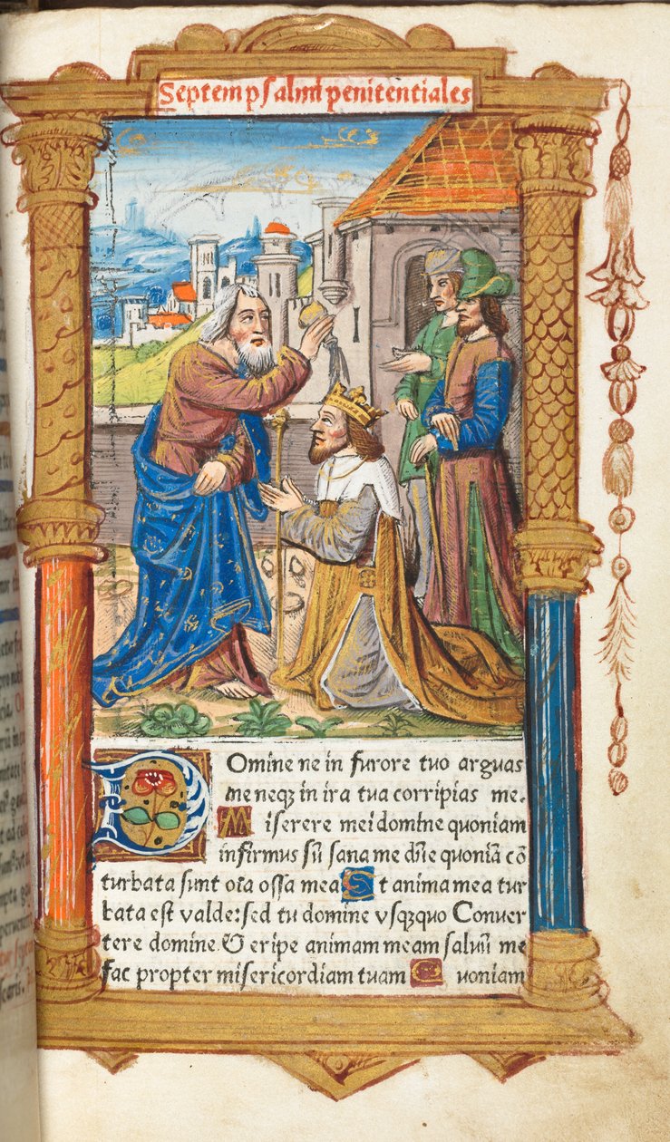 Nyomtatott Órakönyv (római használat): fol. 65r, Dávid és Sámuel. alkotó: Guillaume Le Rouge