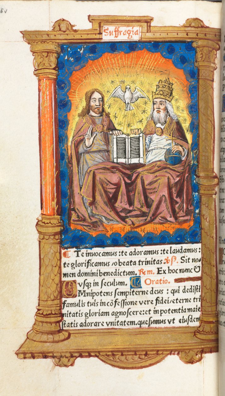 Nyomtatott Órakönyv (római használatban): fol. 94v, A Szentháromság alkotó: Guillaume Le Rouge