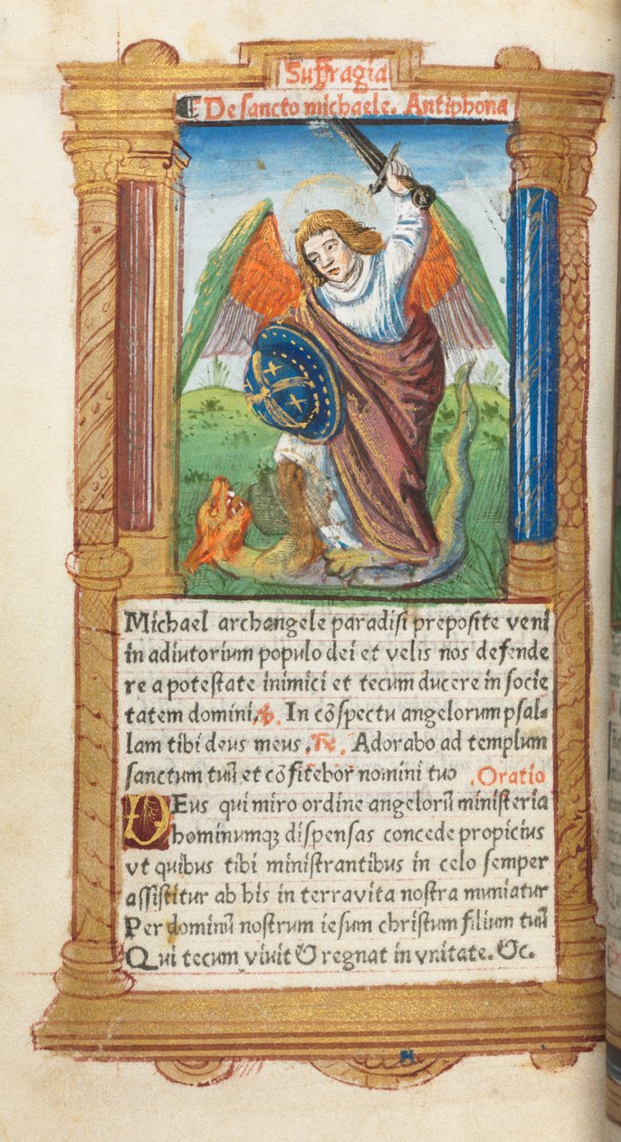 Nyomtatott Órakönyv (római használatban): fol. 97v, Szent Mihály arkangyal alkotó: Guillaume Le Rouge