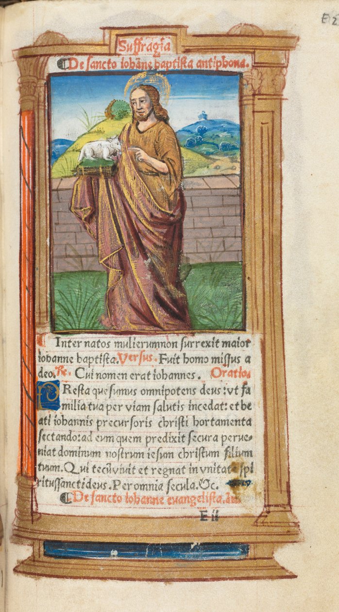 Nyomtatott Órakönyv (római használat): fol. 98r, Keresztelő Szent János alkotó: Guillaume Le Rouge