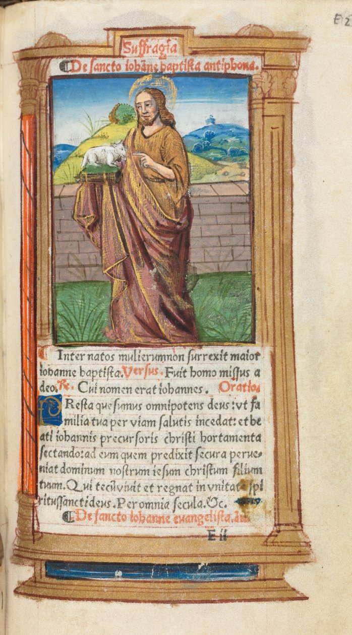 Nyomtatott Órakönyv (római használat): fol. 98r, Keresztelő Szent János alkotó: Guillaume Le Rouge