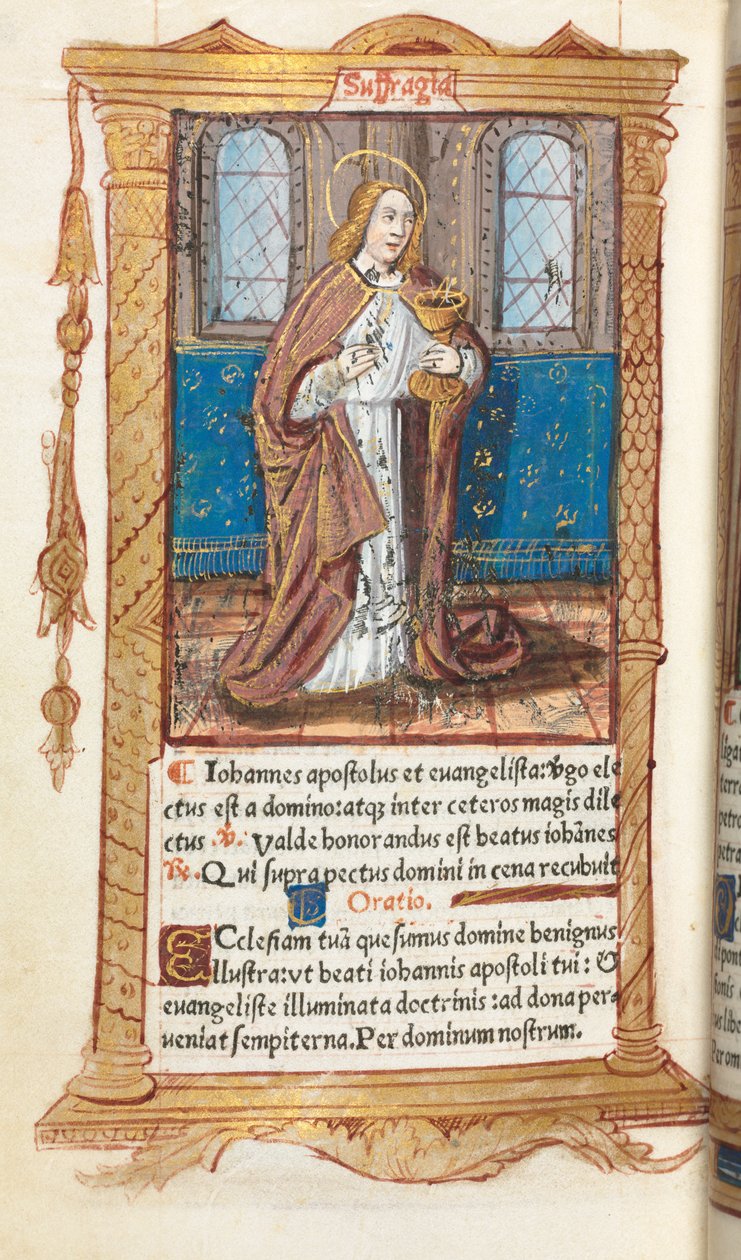 Nyomtatott Órakönyv (római használat): fol. 98v, Szent János evangélista. alkotó: Guillaume Le Rouge