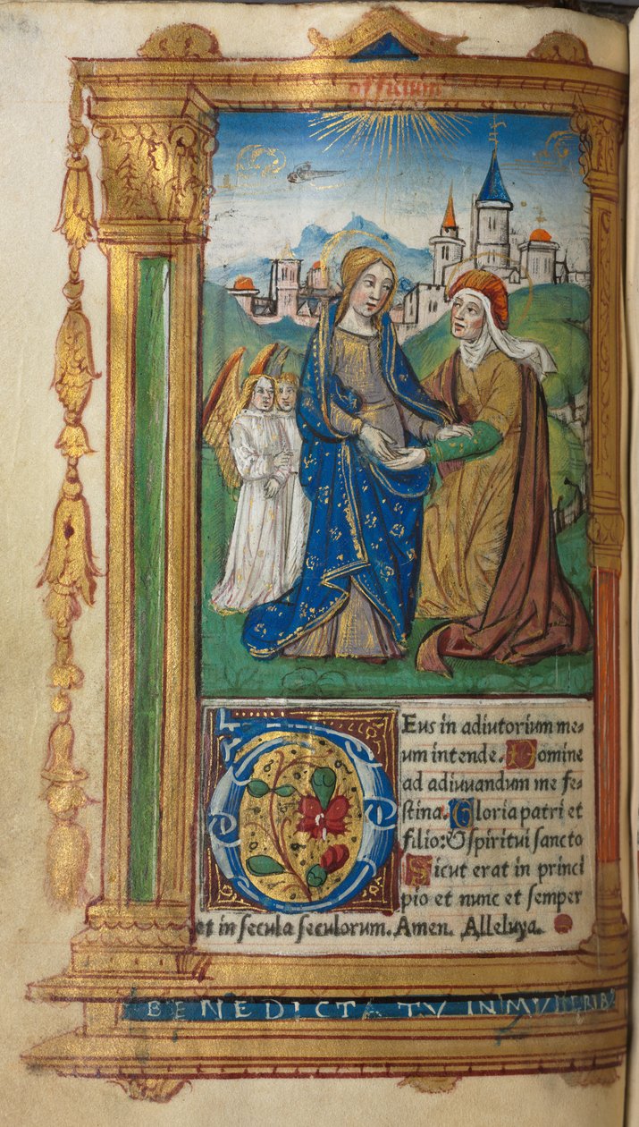 Nyomtatott órakönyv Róma használata: fol.29v, The Visitation, 1510. alkotó: Guillaume Le Rouge