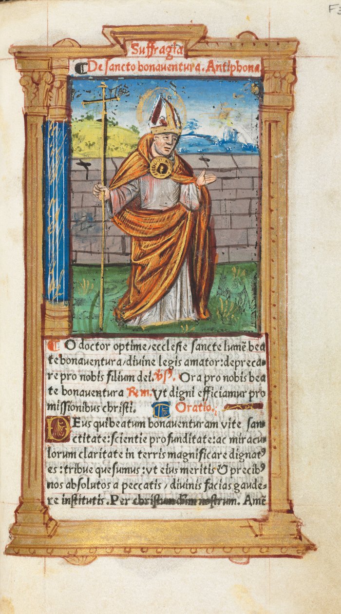 Nyomtatott órakönyv Róma használata: fol. 107r, St. Bonaventura, 1510. alkotó: Guillaume Le Rouge