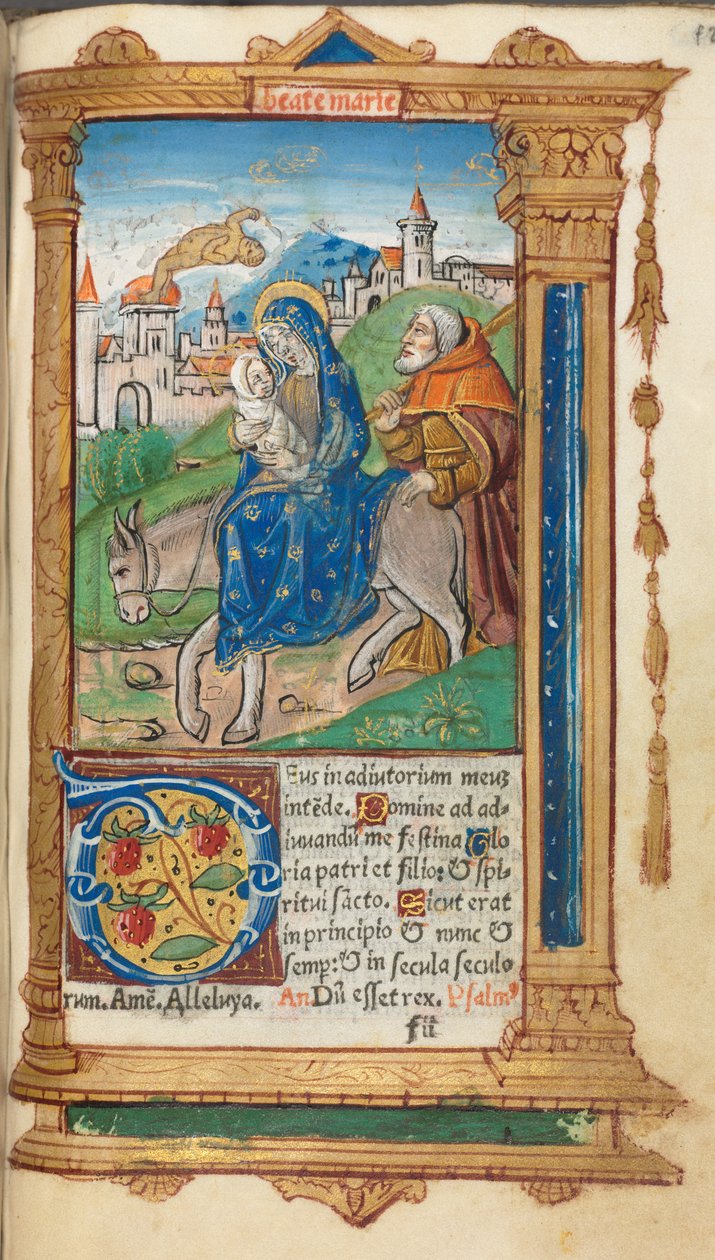 Nyomtatott órakönyv Róma használata: fol. 42r, Repülés Egyiptomba, 1510. alkotó: Guillaume Le Rouge