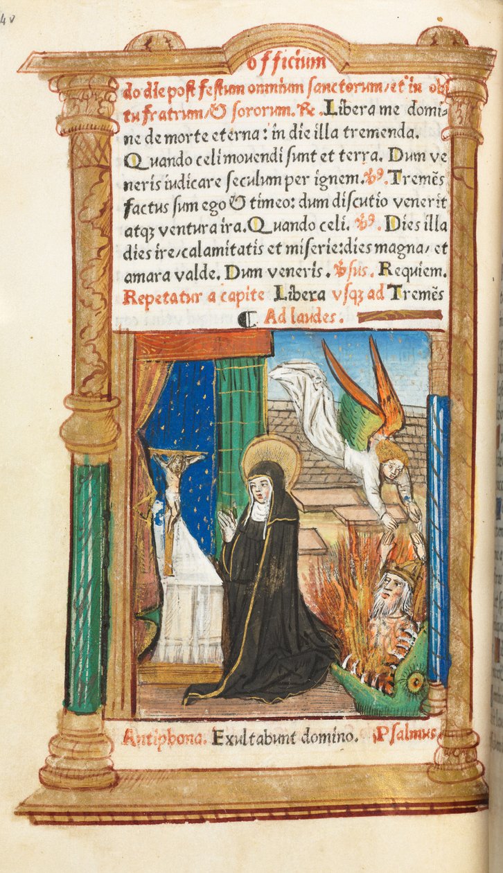 Nyomtatott órakönyv Róma használata: fol. 84v, Domonkos apáca imádságban, 1510. alkotó: Guillaume Le Rouge