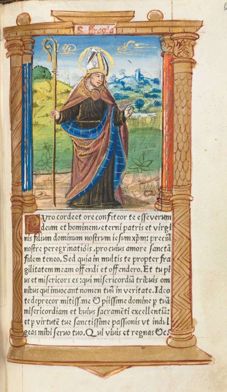 Nyomtatott órakönyv Róma használata: fol. 96r, Szent Ágoston, 1510. alkotó: Guillaume Le Rouge