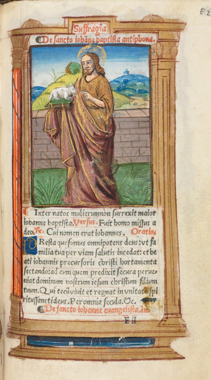 Nyomtatott órakönyv Róma használata: fol. 98r, Keresztelő Szent János, 1510. alkotó: Guillaume Le Rouge