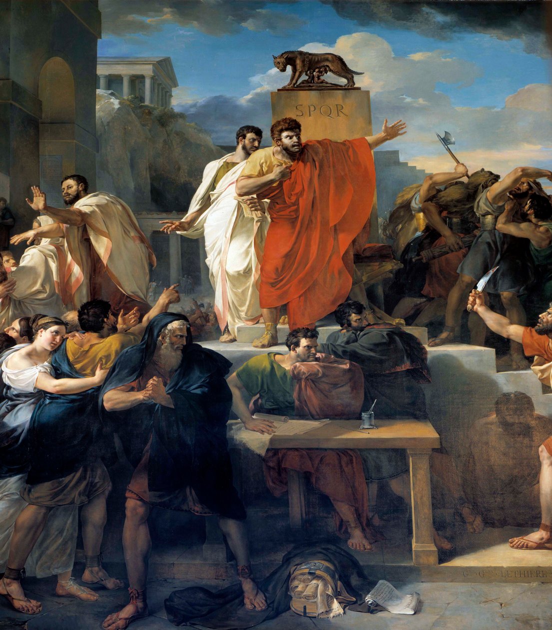 Virginia halála Kr.e. 449-ben Appius Claudius, a Római Köztársaság decemvirje, rabszolgájaként követeli Virginiát (Verginia), Virginius (Verginius) százados lányát, akibe szerelmes. Hatalmával visszaélve megállásra készteti. A decemvir c alkotó: Guillaume Lethiere