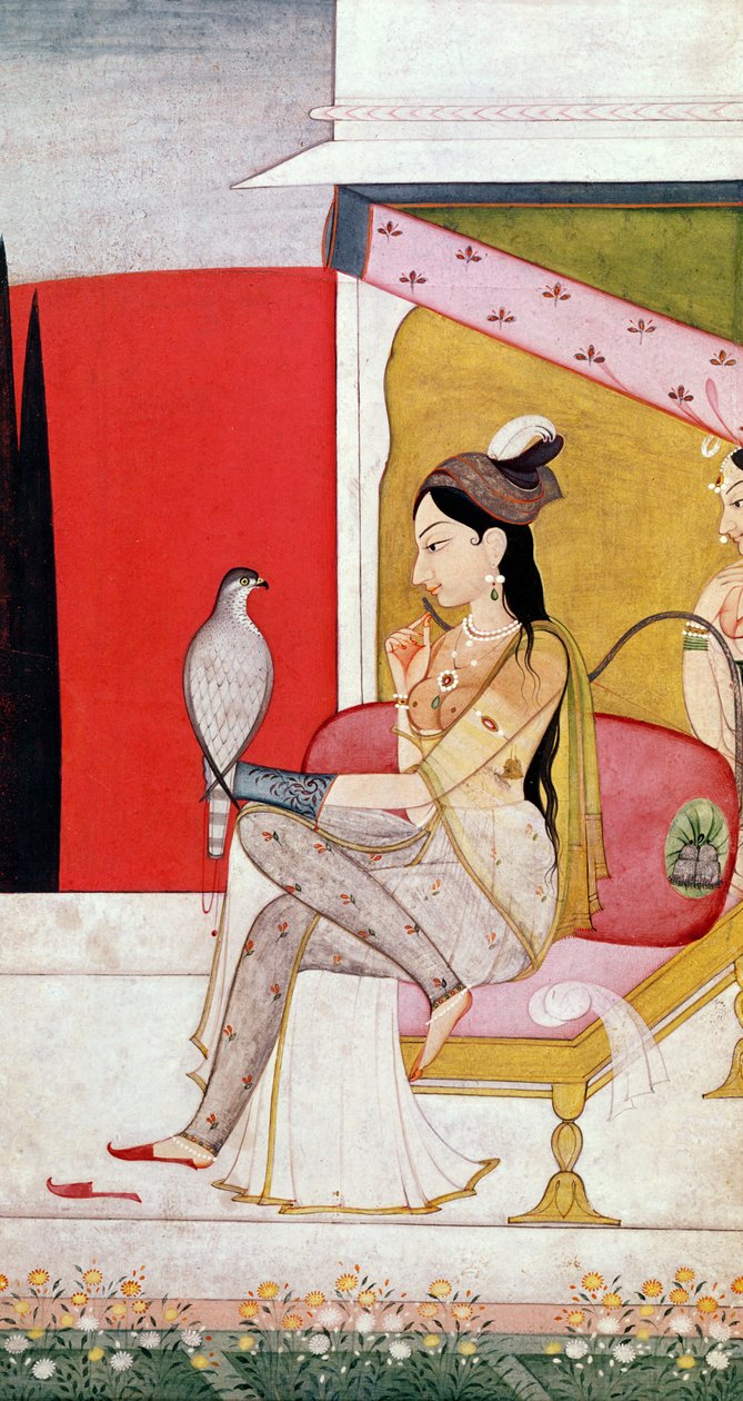Lady with a Hawk, Pahari Style, Punjab Hills, 1750 körül (festés papírra) alkotó: Guler School