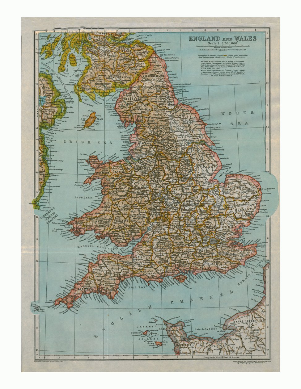 Anglia és Wales térképe, 1910 alkotó: Gull Engraving Company