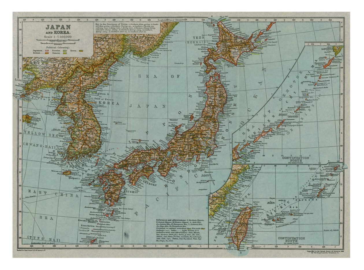 Japán és Korea térképe, c1910 alkotó: Gull Engraving Company