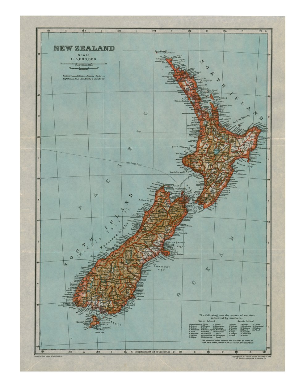 Új-Zéland térképe, 1910 alkotó: Gull Engraving Company