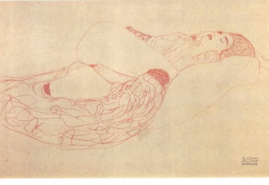  Fekvő női félnadrágNémet: Liegender Halbaktn alkotó: Gustav Klimt