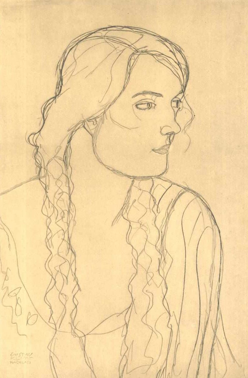Félhosszú arckép egy copfos lányról alkotó: Gustav Klimt