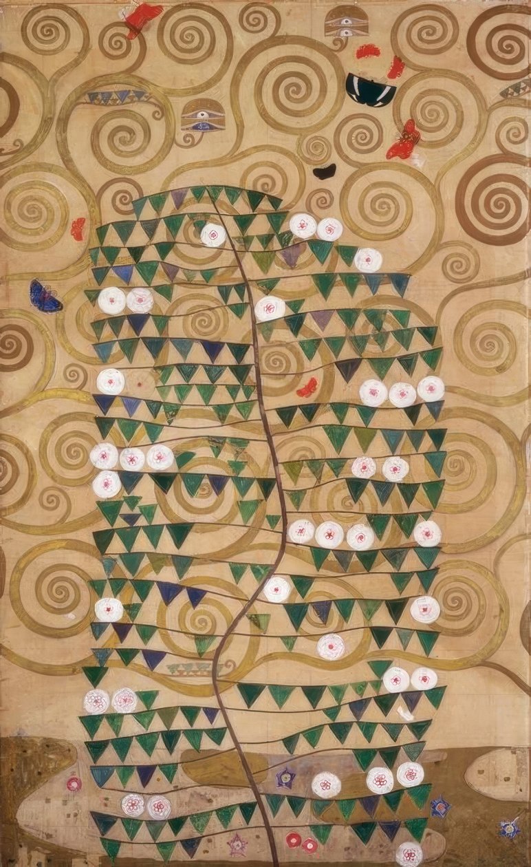 Az élet fája (jobb külső rész virágzó cserjével) alkotó: Gustav Klimt