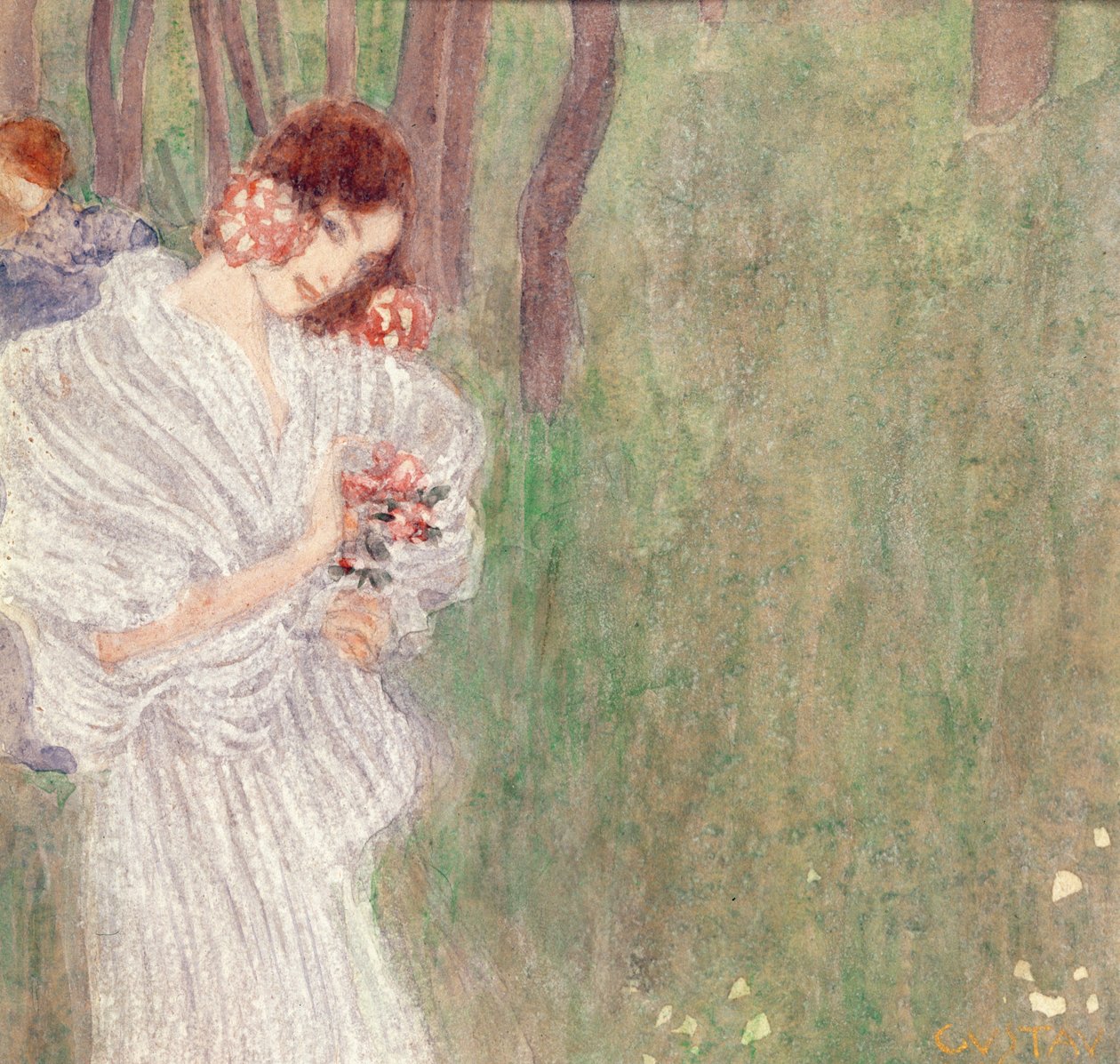 Fehér ruhás lány áll az erdőben alkotó: Gustav Klimt