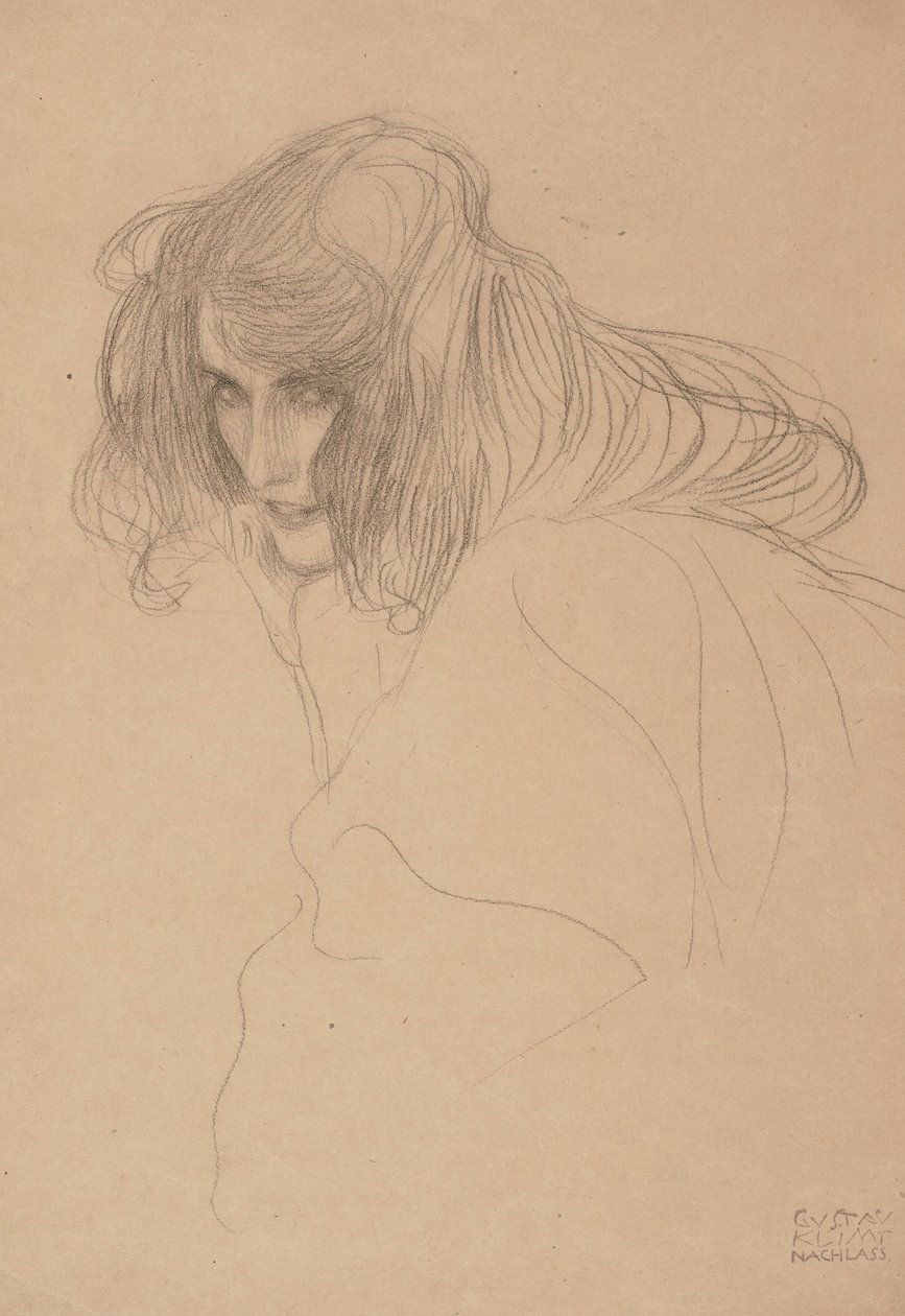 Egy nő vezetője háromnegyed profilban (tanulmány a Beethoven-fríz számára), 1901-1902 alkotó: Gustav Klimt