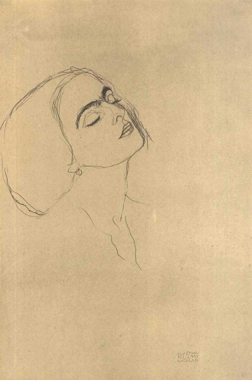 Fejtanulmány csukott szemmel jobbra alkotó: Gustav Klimt