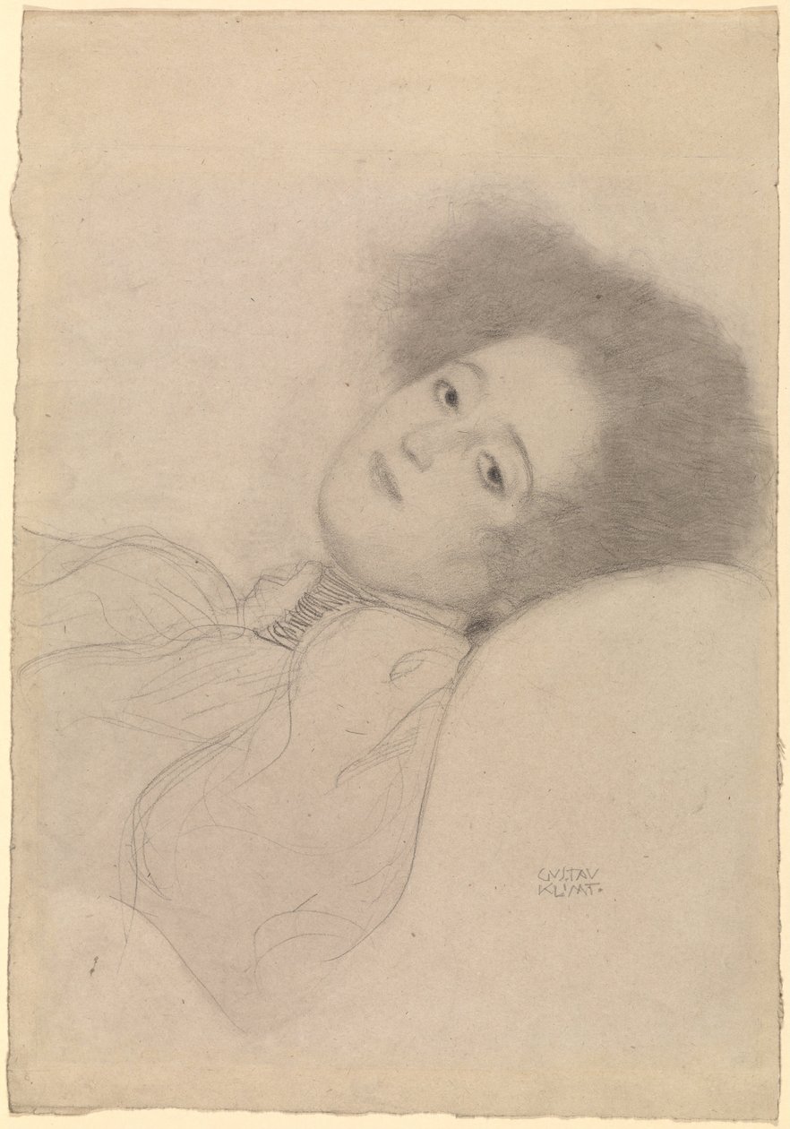 Egy fiatal nő portréja fekvő helyzetben alkotó: Gustav Klimt