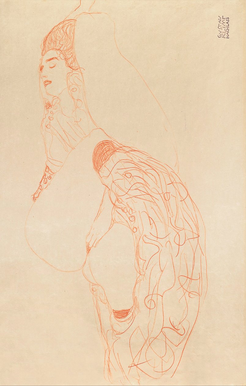 Fekvő félmeztelen (maszturbáló) alkotó: Gustav Klimt