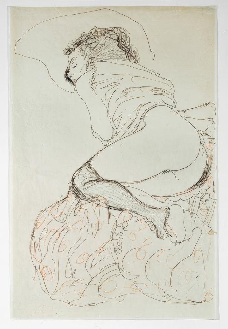 Fekvő félmeztelen, balra fordulva alkotó: Gustav Klimt