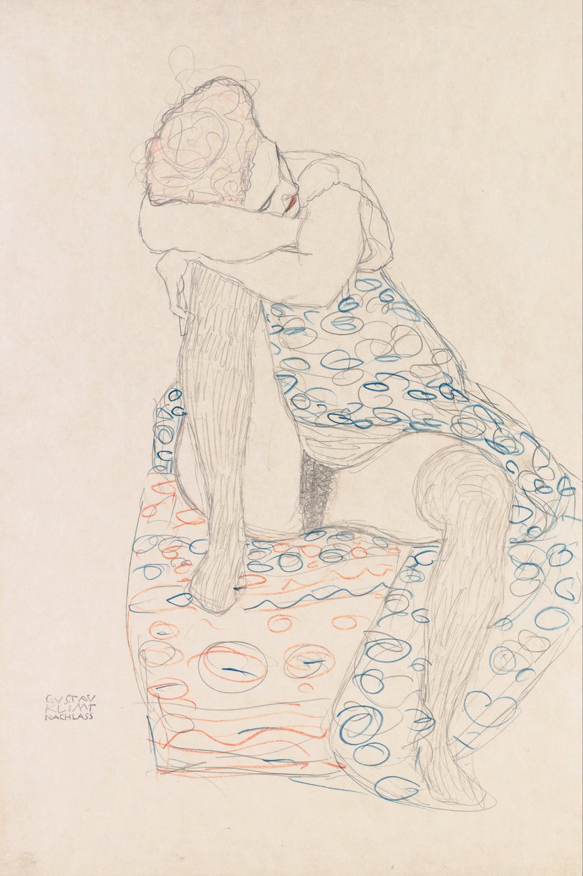Ülő ábra összeszedett szoknyával alkotó: Gustav Klimt