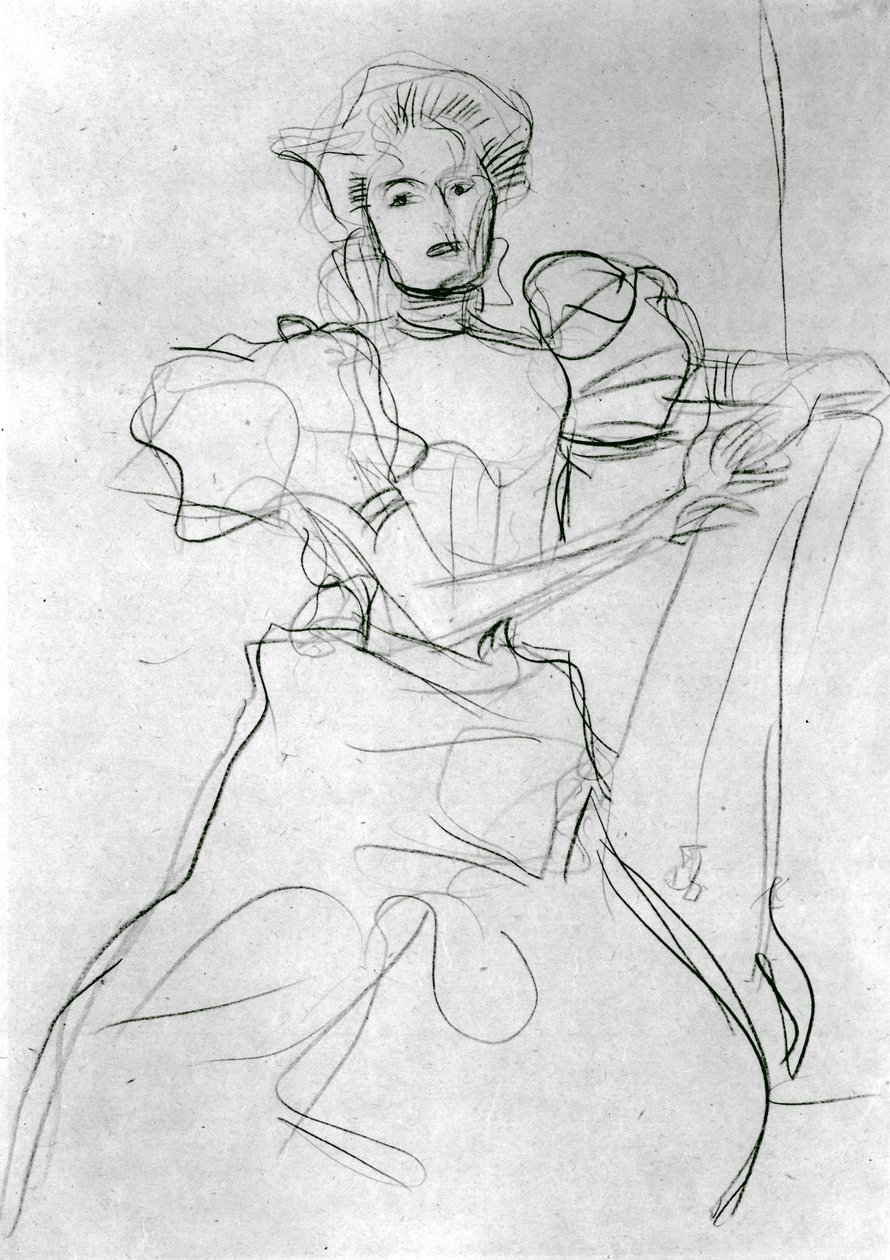 Ülő nő - Tanulmány Sonja Knips portréjához, 1898 körül (kék zsírkréta, papír) alkotó: Gustav Klimt