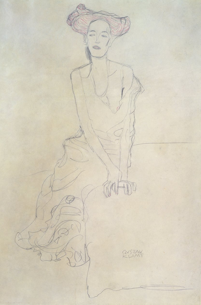 Ülő nő, 1908 (ceruza és zsírkréta) alkotó: Gustav Klimt