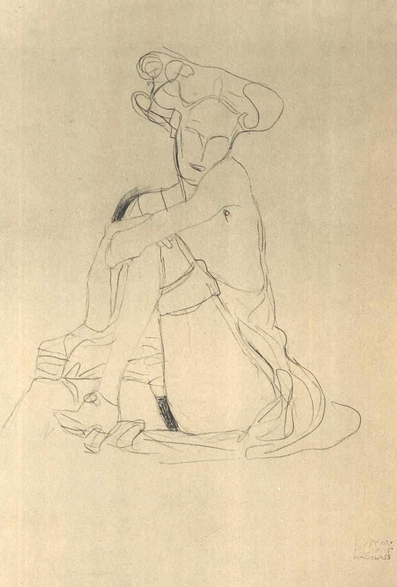 Ülő nő felhúzott bal lábbal alkotó: Gustav Klimt