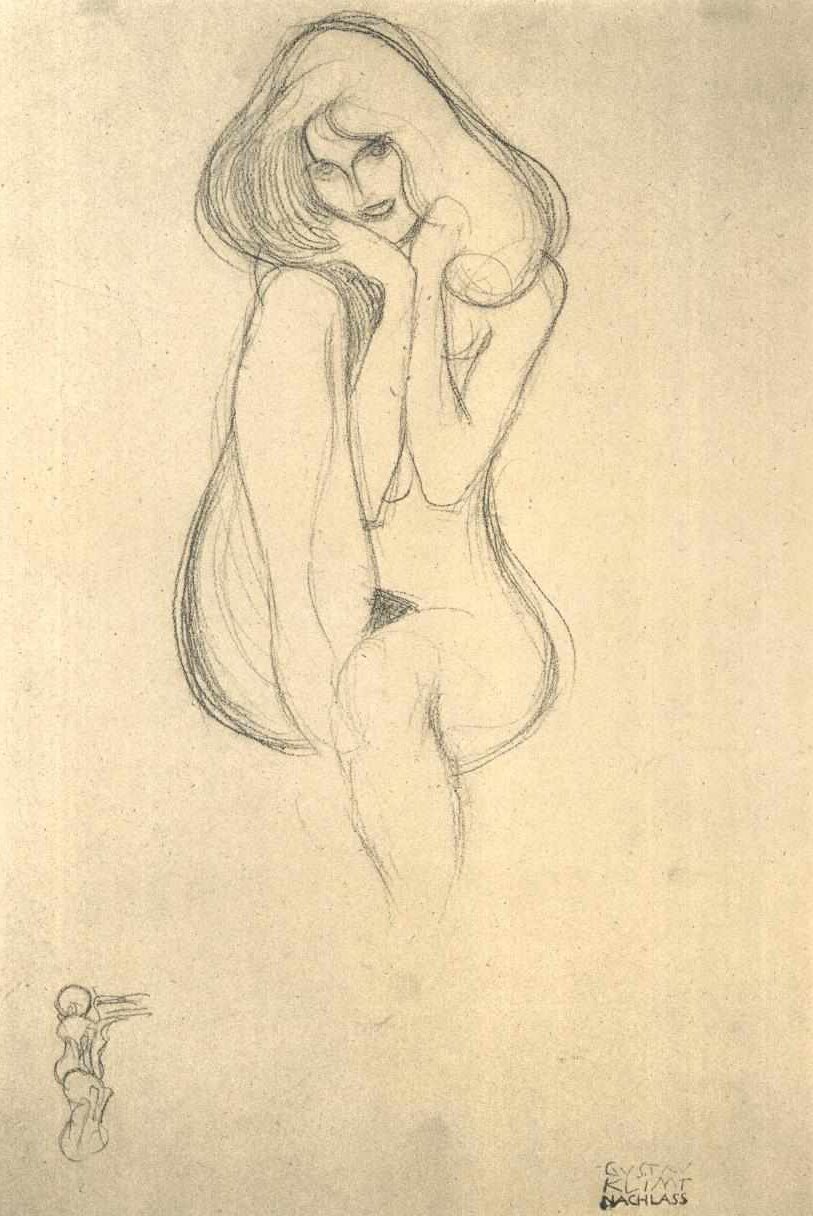 Elöl meztelenül ülve alkotó: Gustav Klimt