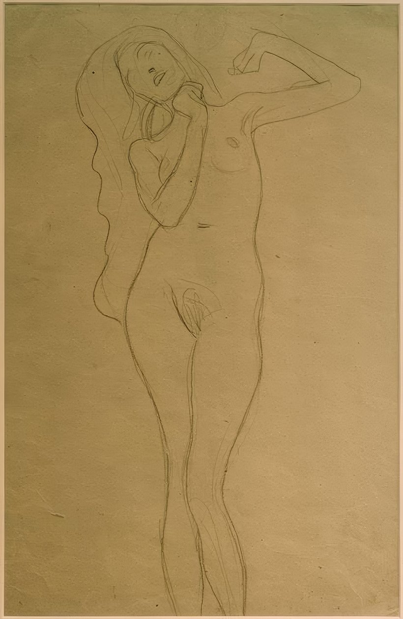 Álló női akt felemelt karokkal (tanulmány) alkotó: Gustav Klimt